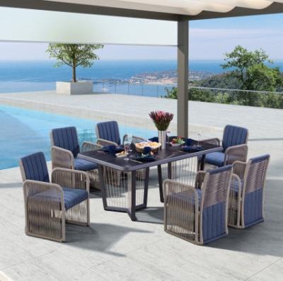 China Modern Wholesale Aluminum Waterproof Fabric Dining Furniture Garden Outdoor Table And Chair Set for sale