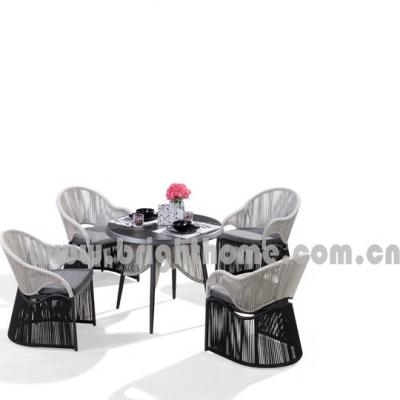 China Contemporary Weaving Garden Aluminum Frame Rope Outdoor Patio Dining Set for sale