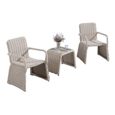 China Modern Leisure Set Aluminum 2 Frame PE Rattan Artificial Leather Armchair Outdoor Furniture for sale