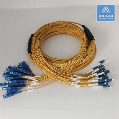 中国 24コアステンレス鋼装甲パッチコード SC-LC-10m 黄色 LSZH 5.0mm FTTH データセンター 販売のため