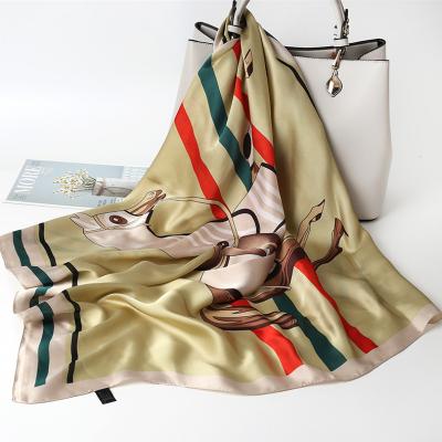 China Wholesale Square Fashion Euro Brand Design New Horse Printed Silk Scarf 90x90cm Square Scarf Women for sale