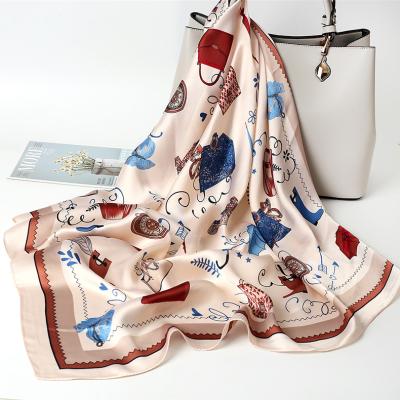 China Women Square Scarf Neck Scarves Soft Smooth Feeling Women Office Lady Hair Band Fashion Silk Female Floral Print Bandana Headscarf Hand Scarf for sale