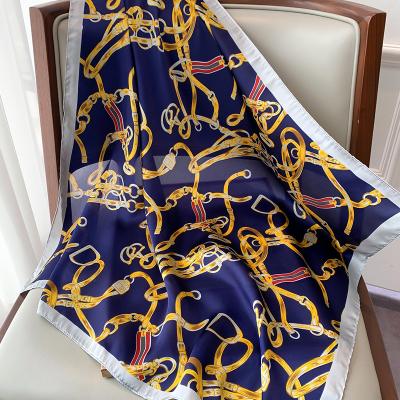 China Soft Smooth Luxury Feeling Chian Print Silk Satin Scarf For Women Small Shawls Fashion Kerchief Neck Scarves Female 70*70cm Head Scarves For Ladies for sale