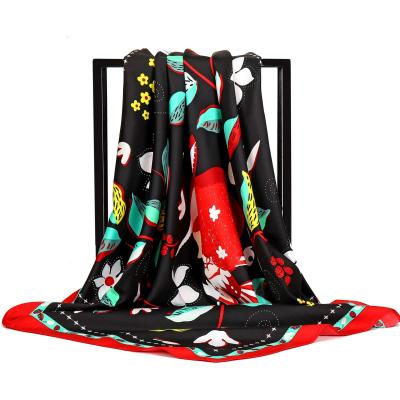 China Floral Printed Scarves Large Square Spring and Autumn Printed Scarf Women Female Neckerchief 90*90cm Twill Silk Head Shawl for sale