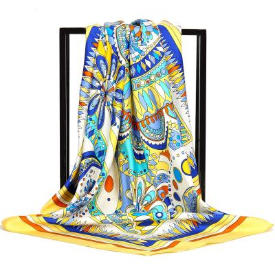 China Square 90cm Muslim Women Malaysia Head Scarf Twill Scarves Ladies Office Hair Neck Bandanna Square Headband Silk Scarf for sale