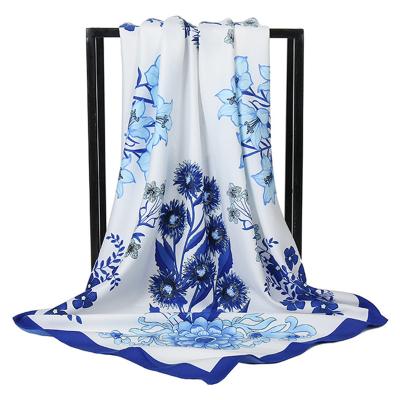 China Fashion Print Square Scarves For Women Twill Hijab Scarf Female 90*90cm Silk Luxury Brand Satin Square Shawl Headband Scarves For Ladies for sale