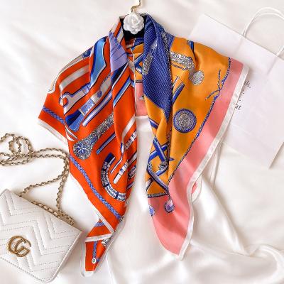 China Square Famous Brand Design Printed 90*90cm Silk Scarf For Women Foulard Bandana Silk Screen Printing Shawls Scarf for sale