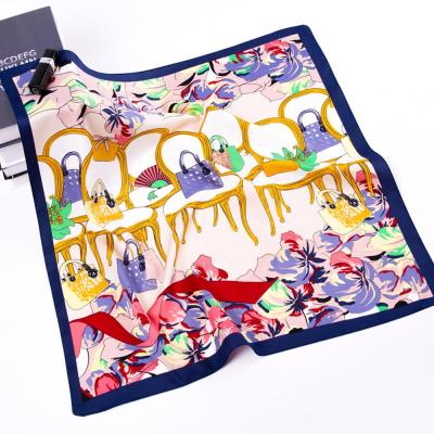 China Square 60cm*60cm New 2019 Brand Fashion Hijab Headband Scarf Women Twill Printing Stools Chair Bag Small Square Luxury Silk Scarves for sale