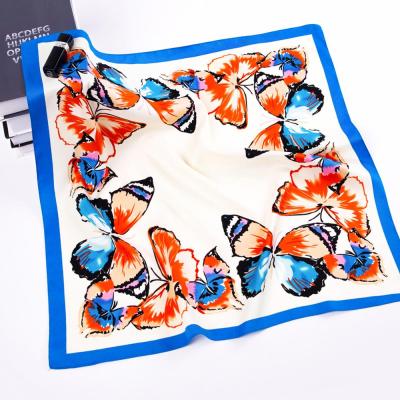 China 2019 professional square scarf 60cm brand bandanna women twill scarf butterfly silk print headband square scarf fashion for sale