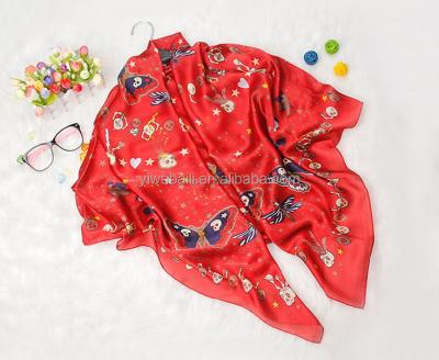 China New Stain Style Square Butterfly Printing Silk Lady Scarf for sale