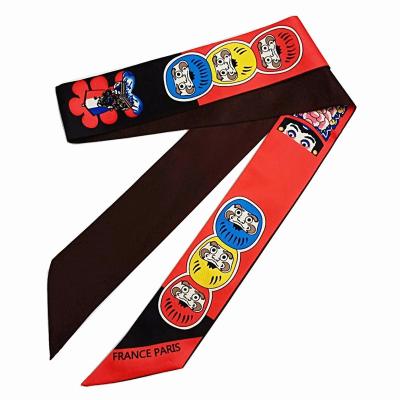 China Long New Grimace Printing Skinny Women Silk Twill Scarf Bag Ribbons Fashion Head Scarves Brand Female Silk Foulard Belt For Ladies for sale