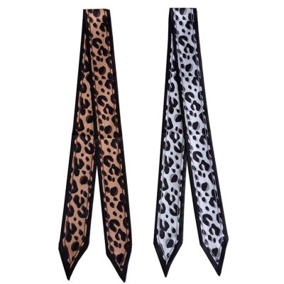 China Fashion Leopard Print Twill Silk Long Scarf Women Bag Scarf New Brand Skinny Scarf For Women Head Neck Handle Bag Scarves Wraps Long for sale