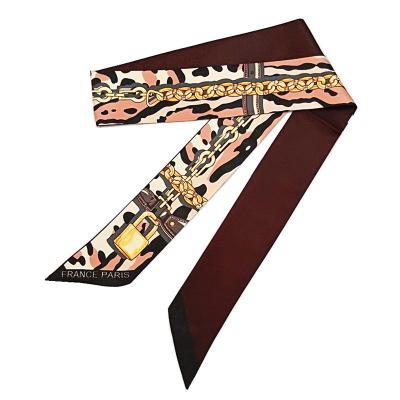 China New Women's Scarf Long Chain Leopard Printing Skinny Scarf Brand Bag Silk Foulard Women Tie Head Belt Fashion Scarves For Ladies for sale