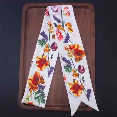 China Long Scarf For New Desgin Women Foulard Brand Scarf Women Bag Floral Print Head Scarves Fashion Skinny Silk Belt For Ladies for sale