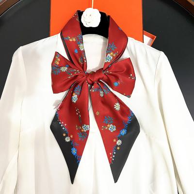 China Fashion Long Sash Head Scarves Twill Silk Scarf For Women Brand Floral Skinny Women Double Sided Bag Scarf Digitally Printed Link for sale