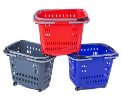 China Durable Manufacturer Wholesale Rolling Plastic Shopping Basket For Supermarket And Stores for sale