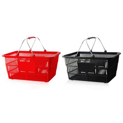 China Durable manufacturer wholesale metal handles plastic groceries and vegetable basket used for market sotres and mall for sale