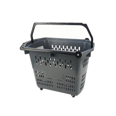 China Hot Sale 60L Durable Manufacturer Large Capacity Rolling Plastic PP Trolley Shopping Cart With 4 Wheels And Handles for sale