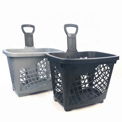 China Eco-friendly Hot Selling Reusable Folding Single Handle PP Plastic Storage Basket With Wheels for sale