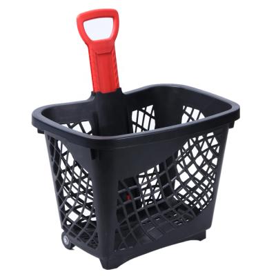 China Eco-friendly Wholesale Portable Single Rolling Handle Supermarket Maker Trolley Plastic Shopping Cart for sale