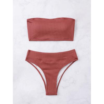 China Breathable Sexy High Waist Bottom Beachwear Ribbed Girls Swimwear Bandeau Bikini for sale