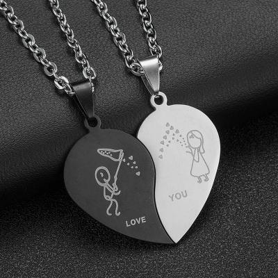 China Simplicity Fashion 2PCS Couple Necklace Lovers Heart Dangling Distance Faceted Charm Necklace Women Valentine's Day Gift for sale