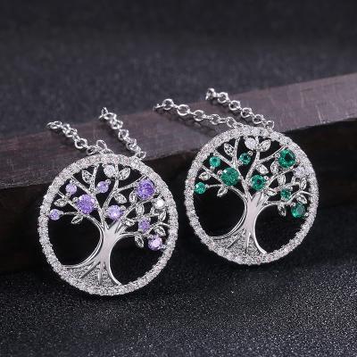 China Fashion Luxury Colorful Cubic CZ Crystal Tree Pendant Necklace Ethnic Zircon Tree Necklace for sale