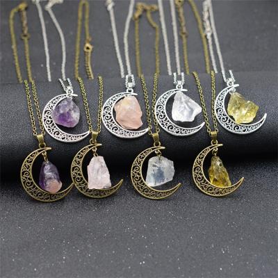 China Irregular Natural Stone Crystal Quartz Necklace from Crescent Moon Necklace Pendant Jewelry Vintage CLASSIC for sale