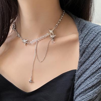 China 2021 CLASSIC Fashion Splicing Stainless Steel Necklace For Women Elegant Tassel With Star Bling Bling Necklace Multi Layers Necklace for sale