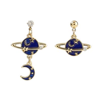 China FASHIONABLE Creative Asymmetrical Exquisite Planet Stud Earrings Moon Star Moon Korea Dangle Earrings Faux Stone for sale