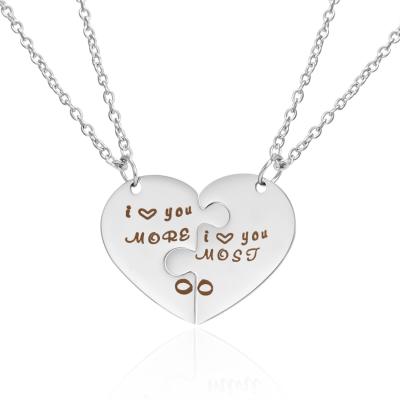 China Wholesale Ethnic Heart Puzzle Stainless Steel Jewelry Mother's Day Pendant Necklace For Women And Girl Broken Heart Split Necklace for sale