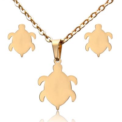 China TRENDY stainless steel turtle necklace earring set simple gold plated collection fashion necklace earrings jewelry set for sale