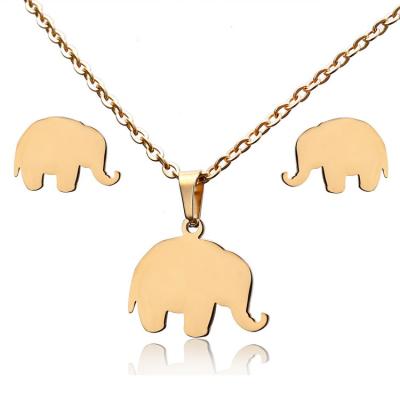 China TRENDY Stainless Steel Elephant Design Necklace Earrings Gold Plated High Polished Fashion Necklace Earrings Jewelry Set for sale