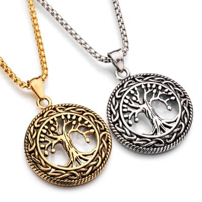 China CLASSIC Factory Wholesale Fashion Vintage Hollow Wishing Tree Pendant Men Jewelry 316L Stainless Steel Tree of Life Necklace for sale