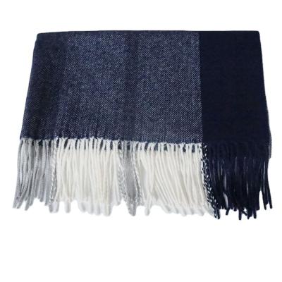 China Girls of 100% Soft Acrylic Women's Plaid Woven Scarf and Plaid Winter Warm Dark Blue Woven Shawl Long Scarf for sale