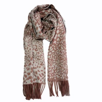 China 100% New Jacquard Leopard Print Ladies Acrylic Fringed Woven Acrylic Scarf for sale