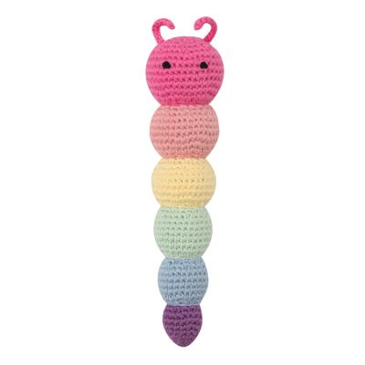 China Cotton+ployester wholesales crochet rattle handmade crochet rattle baby shape cartoon diy weave knitting animal toy for sale