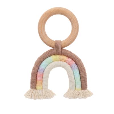 China Toy China Manufacture Wooden Ring Rainbow Decor Soft Handmade Baby Teethers for sale