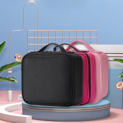 China Fashionable Custom Professional Artist Travel Makeup Bag Train Fashion Makeup Kit Portable Case with Adjustable Dividers for sale