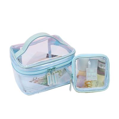 China 2pcs Large Capacity Custom Makeup Bag For Women And Girls Portable Travel Clear Cosmetic Bag Set With Silver Zipper Makeup Bag Organizer for sale