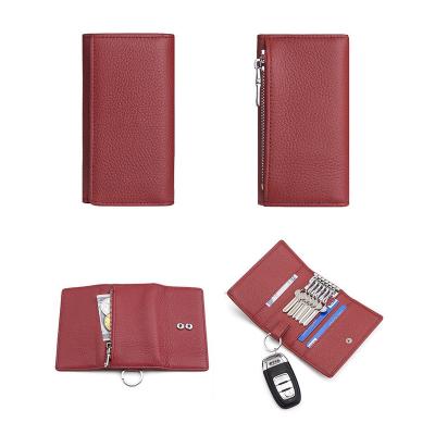 China Custom Red Genuine Leather Key Chain Luxury Key Wallet High Quality Wholesale Car Key Holder Holder Case for sale