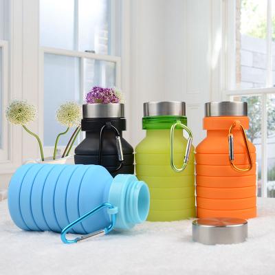 China 550ml Viable Sports Free Custom Water Bottle BPA Logo Portable Foldable Silicone Collapsible For Outdoor Activities for sale