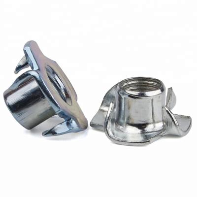 China Heavy Industry Factory Price 4 Steel Fork Tee Zp T-Nut M10 Round Base T Brad Hole Four Claw Nut for sale