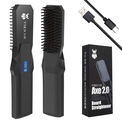 China 2021 Hot Selling Car Beard Straightener For Men Large Battery Capacity Hair Straightener Brush With LCD Display Screen for sale