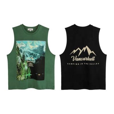 China Anti-pilling MK Summer Hip Hop Rap Men's Tank Top New Design Digital Landscape Print Couple Top Custom 100% Cotton Oversize Tank Top T-shirt for sale