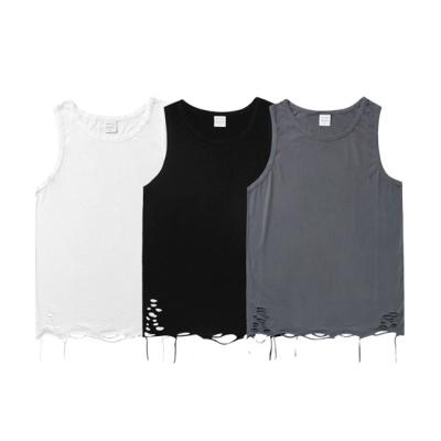 China Anti-pilling MK Summer Hip Hop Rap Solid Color Perforated Sleeveless Tank Top New 100% Cotton Couple Top Oversize Tank Top Men's T-Shirt for sale