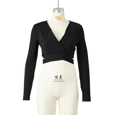 China Anti-pilling ladies wholesale high quality fashion women clothing new long sleeve casual bandage crop tops for sale