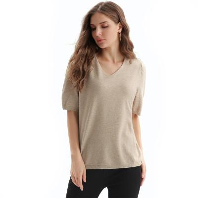 China 2021 Breathable Hot Selling Knitwear Knitted T-shirt Short Sleeve V-Neck Tank Top Sweater for sale