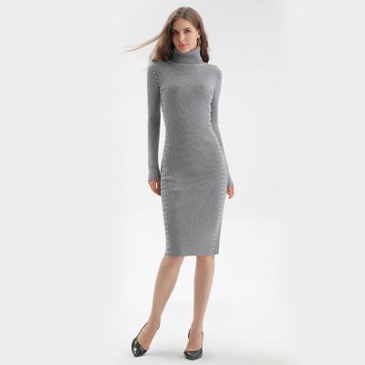 China Fashion Breathable Winter Female Sweater Dresses Knitted Fabric Computer Long by Turtle Neck Ladie Sleeve Sweater Dress Knitted Sweaters for sale