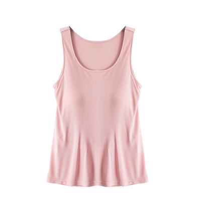 China QUICK DRY Women's Solid Color Women's Camisole Gym Silk Custom Made Sleeveless T-Shirts Gym Vest With Bra for sale